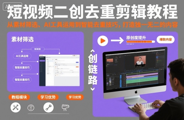 短视频二创去重剪辑教程，从素材筛选、AI工具运用到智能去重技巧，打造独一无二的内容-共项网