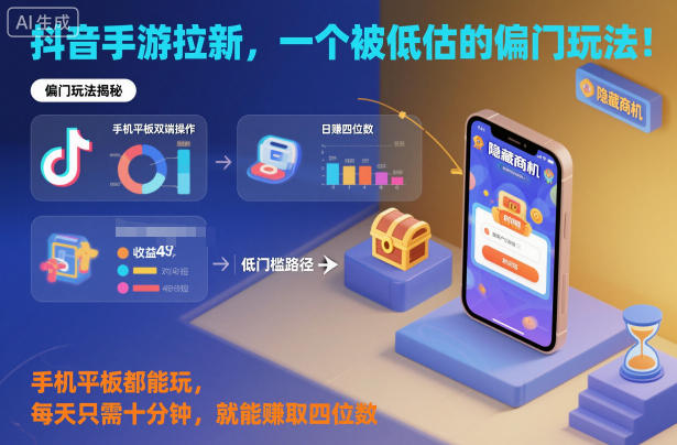 抖音手游拉新，一个被低估的偏门玩法！手机平板都能玩，每天只需十分钟，就能賺取四位数【揭秘】-共项网