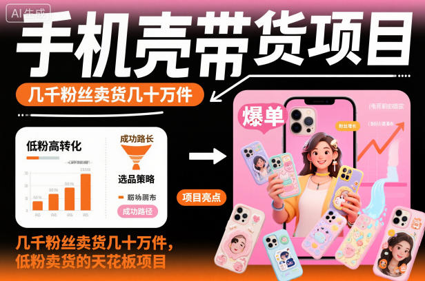 手机壳带货项目，几千粉丝卖货几十万件，短视频低粉卖货的天花板项目-共项网
