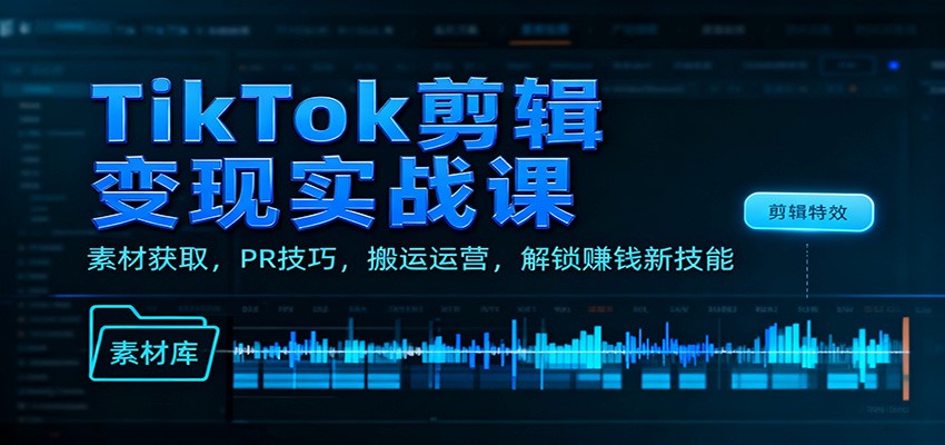TikTok剪辑变现实战课：素材获取，PR技巧，搬运运营，解锁赚钱新技能-共项网