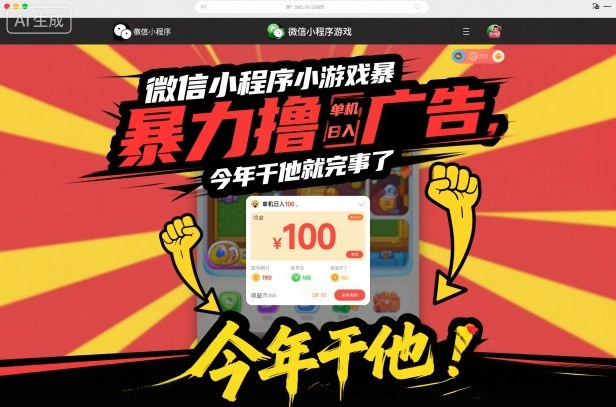 微信小程序小游戏暴力撸广告，单机日入100，今年干他就完事了-共项网