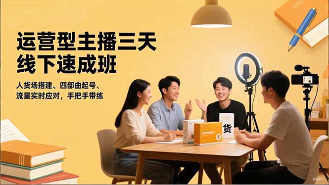 运营型主播三天线下班，人货场搭建,四部曲起号,流量实时应对，手把手带练-共项网