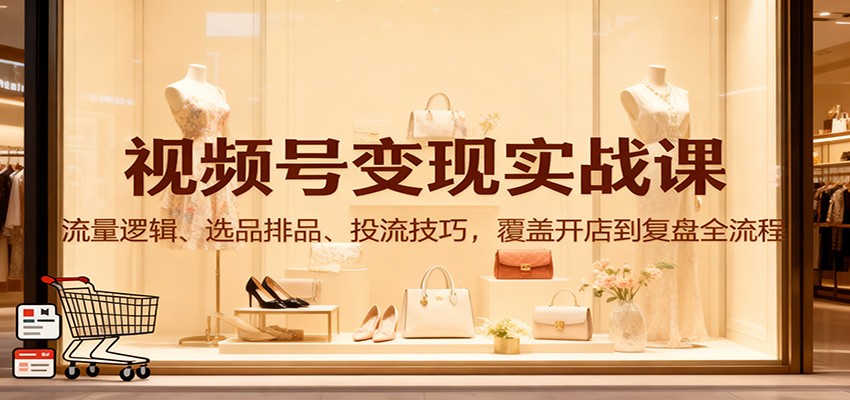 视频号变现实战课：流量逻辑、选品排品、投流技巧，覆盖开店到复盘全流程-共项网