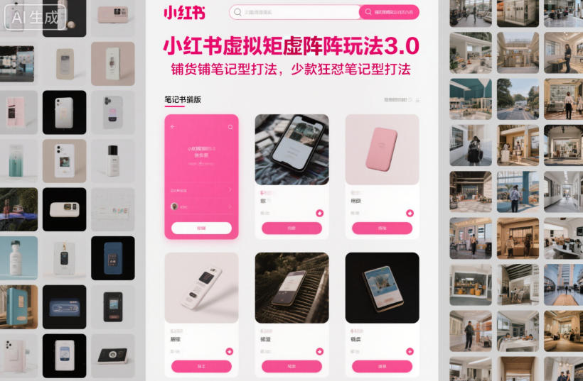 小红书虚拟矩阵玩法3.0，铺货铺笔记型打法，少款狂怼笔记型打法-共项网