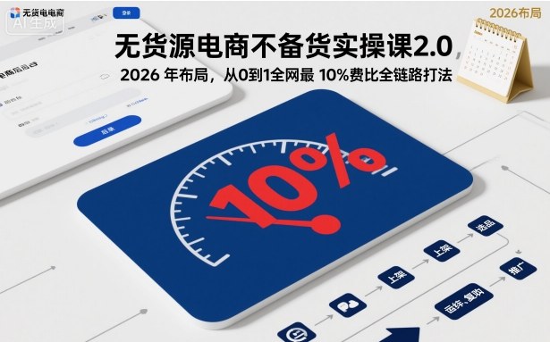 无货源电商不备货实操课2.0，2026年布局，从0到1全网最低10%费比全链路打法【更新】-共项网