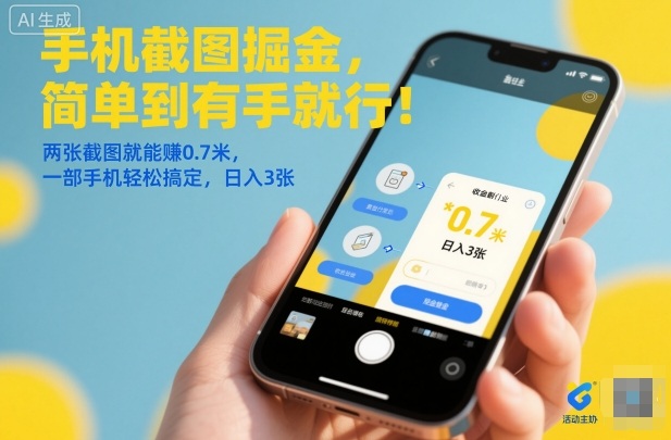 手机截图掘金，简单到有手就行！两张截图就能賺0.7米，一部手机轻松搞定，日入3张【揭秘】-共项网