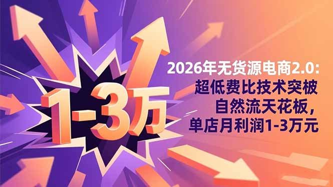 2026年无货源电商2.0【更新】：超低费比技术突破自然流天花板，单店月利润1-3万元-共项网