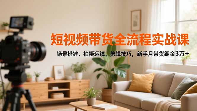 短视频带货全流程实战课，场景搭建、拍摄运镜、剪辑技巧，新手月带货佣金3万+-共项网