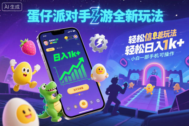 蛋仔派对手游全新玩法，轻松日入1k+，风口信息差玩法，当天见收益，小白一部手机可操作-共项网