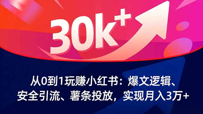 从0到1玩赚小红书：爆文逻辑、安全引流、薯条投放，实现月入3万+-共项网