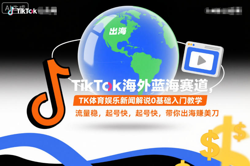 TikTok海外蓝海赛道，TK体育娱乐新闻解说0基础入门教学，流量稳，起号快，带你出海賺美刀-共项网