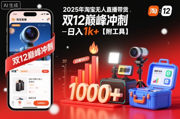 2025年淘宝无人直播带货，冲刺双12，日入1k+【附工具】【揭秘】-共项网