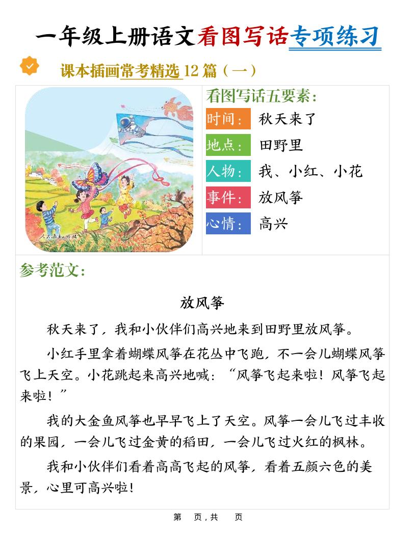 新一上语文看图写话专项练习常考精选12篇（含范文24页）-共项网