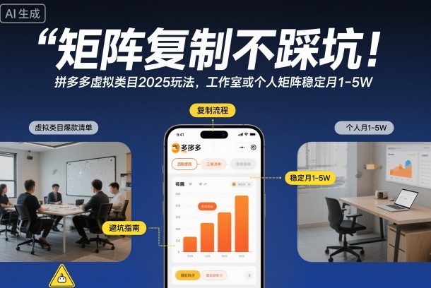 矩阵复制不踩坑！拼多多虚拟类目2025玩法，工作室或者个人矩阵稳定月1-5W【揭秘】-共项网