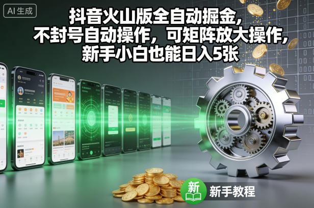 抖音火山版全自动掘金，不封号自动操作，可矩阵放大操作，新手小白也能日入5张【揭秘】-共项网