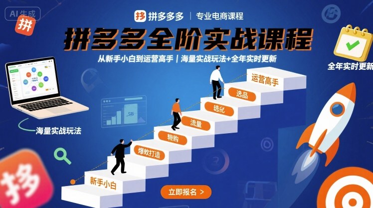 拼多多全阶实战课程，从新手小白到运营高手，海量实战玩法+全年实时更新【2025年9月更新】-共项网