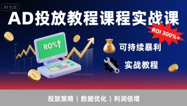 AD投放教程课程实战课，实现广告ROI300%+可持续暴利-共项网