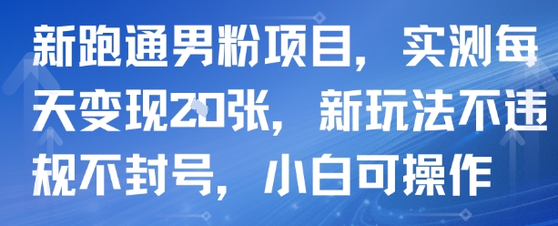 新跑通男粉项目，实测每天变现多张，新玩法不违规不封号，小白可操作-共项网