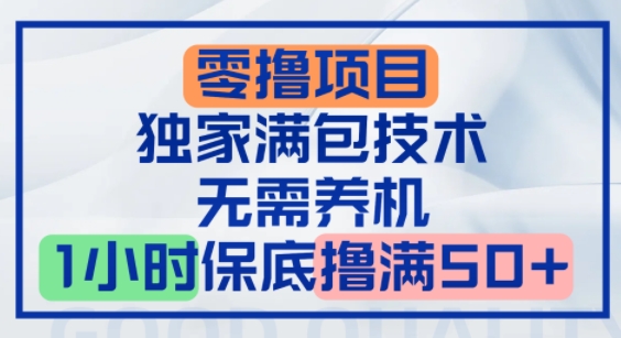 零撸顶配玩法，独家满包技术，无需养机，1小时保底撸满50+-共项网