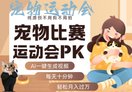 AI一键生成宠物比赛运动会PK视频，纯原创不用剪不用拍，每天十分钟，轻松月入过1W+-共项网