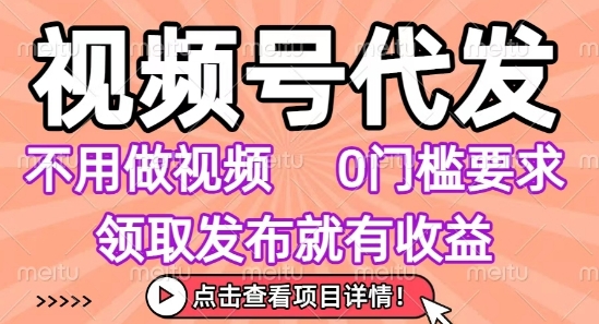 视频号代发，不用剪辑不用做视频，0门槛要求，领取发布就有收益，任务没有无上限，小白轻松上手【揭秘】-共项网
