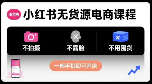 小红书无货源电商课程，不拍摄不露脸不用囤货，一部手机即可开店-共项网