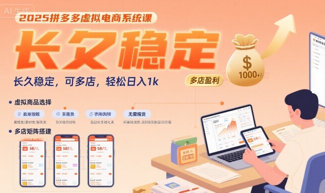 2025拼多多虚拟电商系统课，长久稳定，可多店，轻松日入1k-共项网