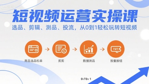 短视频运营实操课，选品、剪辑、测品、投流，从0到1轻松玩转短视频-共项网