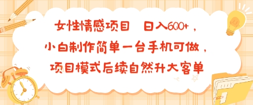 女性情感项目 小白制作简单一台手机可做 项目模式后续自然升大客单 日入6张-共项网