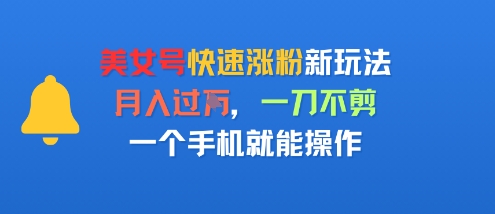 美女号快速涨粉新玩法，月入过W，一刀不剪，一个手机就能操作-共项网