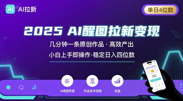 2025最强AI醒图拉新，几分钟一条原创作品，单日收入4位数，小白也能上手操作-共项网