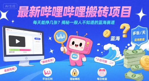 最新哔哩哔哩上B站搬砖项目，每天能挣几张？揭秘一般人不知道的蓝海赛道-共项网