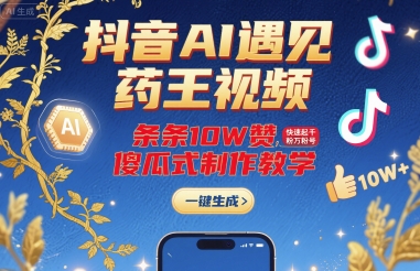 抖音AI遇见药王视频，条条10W赞，快速起千粉万粉号，傻瓜式制作教学-共项网