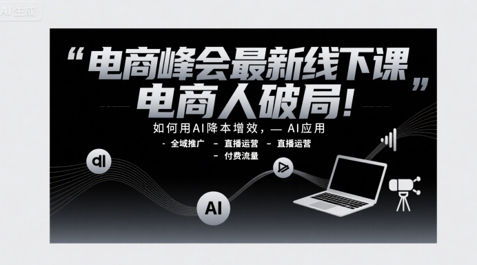 电商峰会最新线下课，电商人破局，如何用AI降本增效，AI应用-全域推广-直播运营-付费流量-共项网