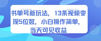 书单号新玩法，13条视频变现5位数，小白操作简单，当天可见收益-共项网