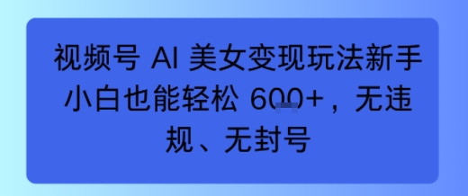 视频号 AI 美女变现玩法新手小白也能轻松6张，无违规、无封号-共项网