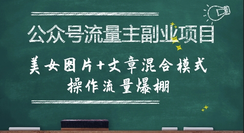 公众号流量主副业项目，美女图片+文章混合模式操作流量爆棚-共项网