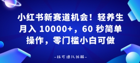 小红书新赛道机会，轻养生月入 1w，60 秒简单操作，带货接广都可以，零门槛小白可做-共项网