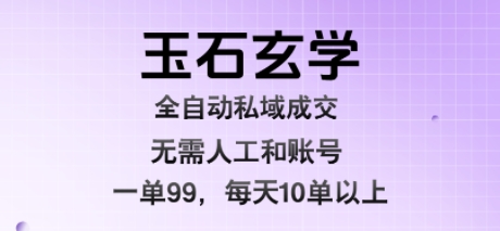 玉石玄学全自动私域成交，一单99每天十单以上，无需人工和矩阵账号，蓝海项目直接干【揭秘】-共项网