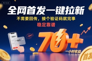 全网首发一键拉新项目，不需要回传，接个验证码就完事，稳定靠谱，一小时收益70+【揭秘】-共项网