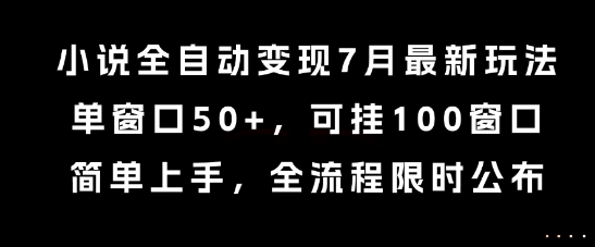 小说全自动变现7月玩法，单窗口50+，可挂100窗口，简单上手，全流程限时公布【揭秘】-共项网