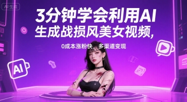 3分钟学会利用AI生成战损风美女视频， 0成本涨粉快，多渠道变现-共项网