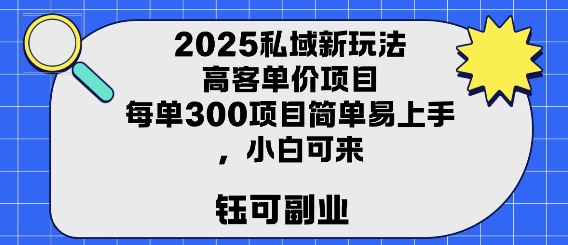 2025私域新玩法高客单价，每单3张操作简单，小白可轻松上手-共项网