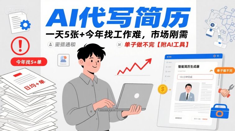 AI代写简历，一天5张+今年找工作难，市场刚需，单子做不完【附AI工具】-共项网