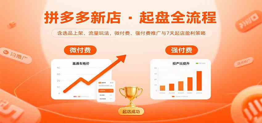 拼多多新店起盘全流程，含选品上架、流量玩法，微付费、强付费推广与7天起店盈利策略-共项网