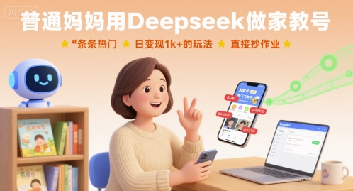 普通妈妈用Deepseek做家教号，条条热门，日变现1k+的玩法，直接抄作业-共项网