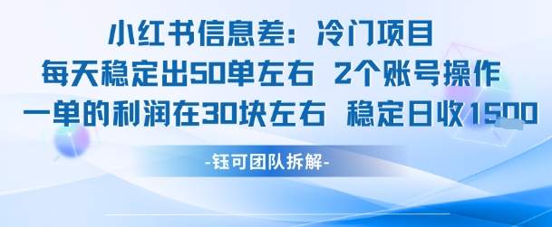 小红书信息差冷门项目一单利润30块每天稳定1.5k左右2个账号操作-共项网