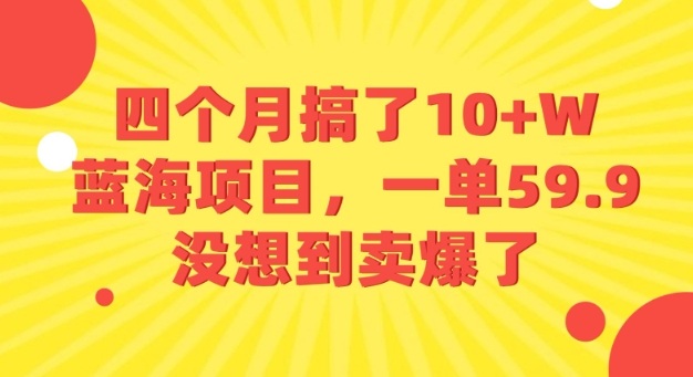 四个月搞了10+W的蓝海项目，一单59.9米，没想到卖爆了-共项网