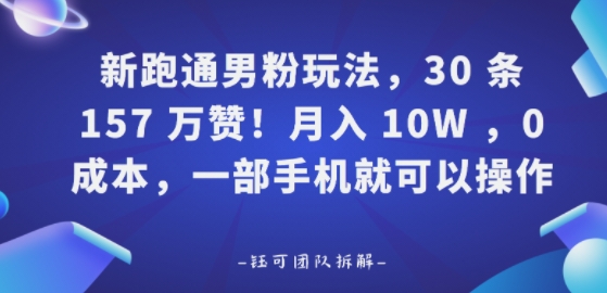 新跑通男粉玩法，30条157W赞，0成本，一部手机就可以操作-共项网