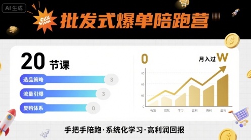 批发式爆单陪跑营，20节课带你实现批发式爆单，带你经松月入过W-共项网